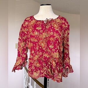 DCC Orange Floral Paisley Blouse Ruffle Top XL